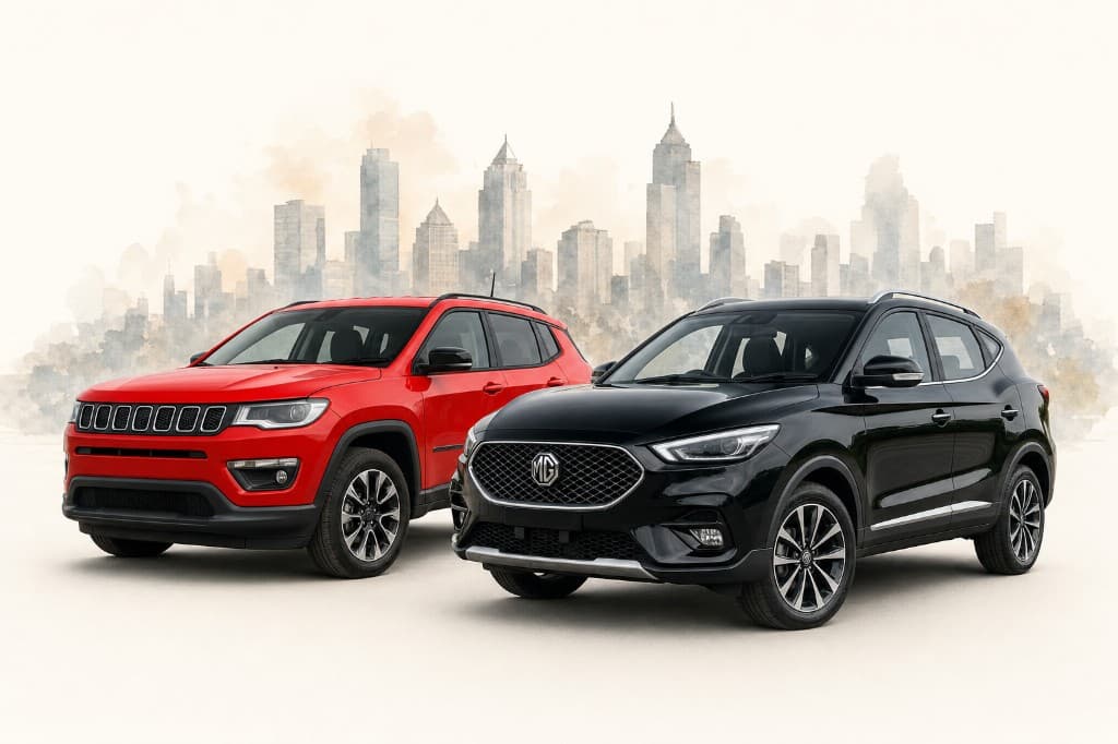 Red Jeep and black MG SUVs available for Shubh Safar car owner partnership